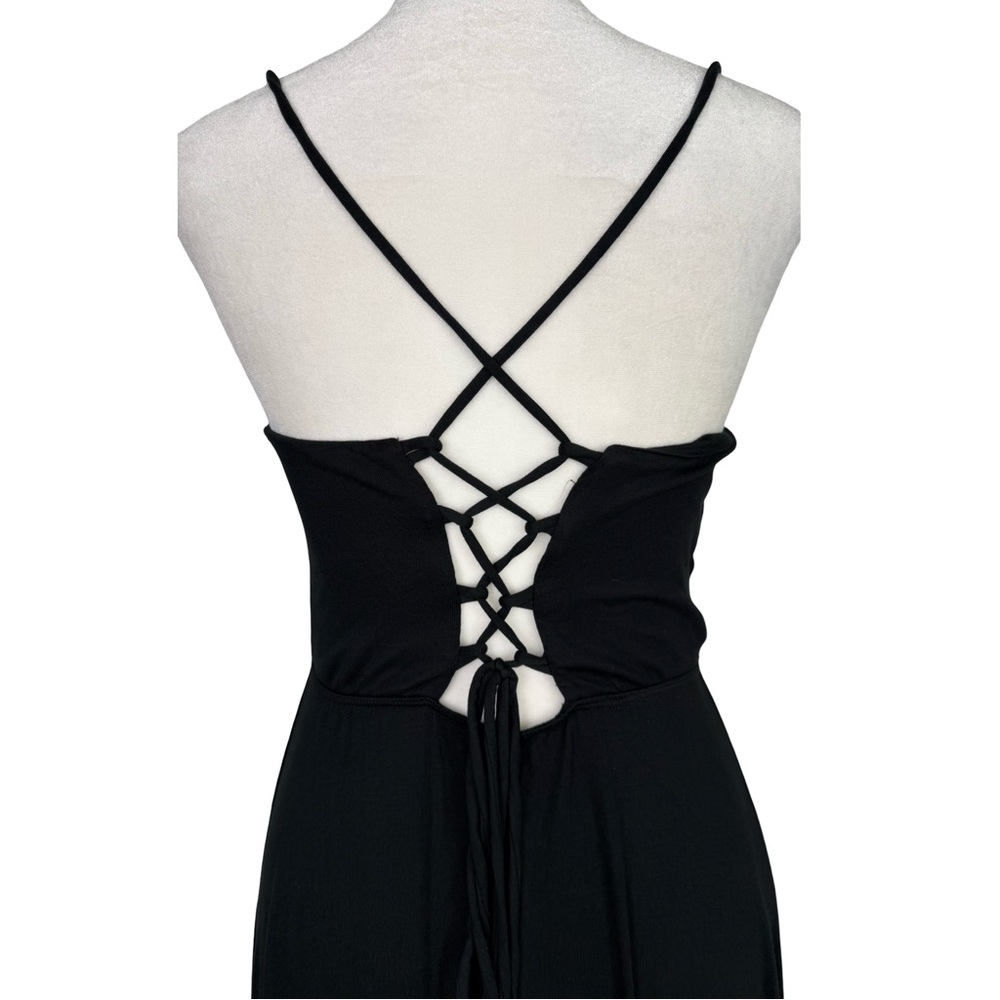HALARA Jersey Knit Black Midi/Maxi Dress Draped neckline Tie back Size S EUC - Picture 3 of 6